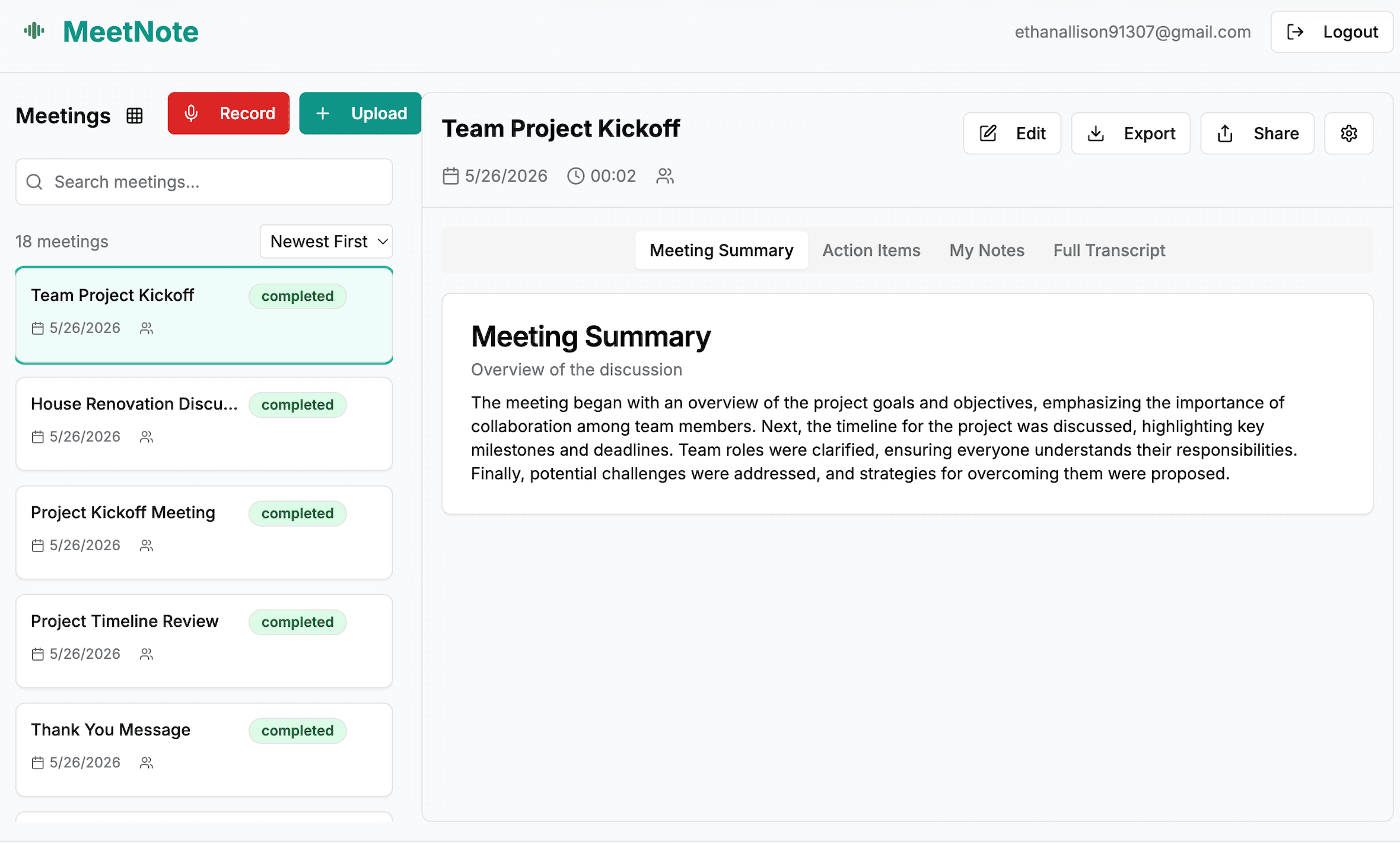 MeetNote — meeting notes and action items